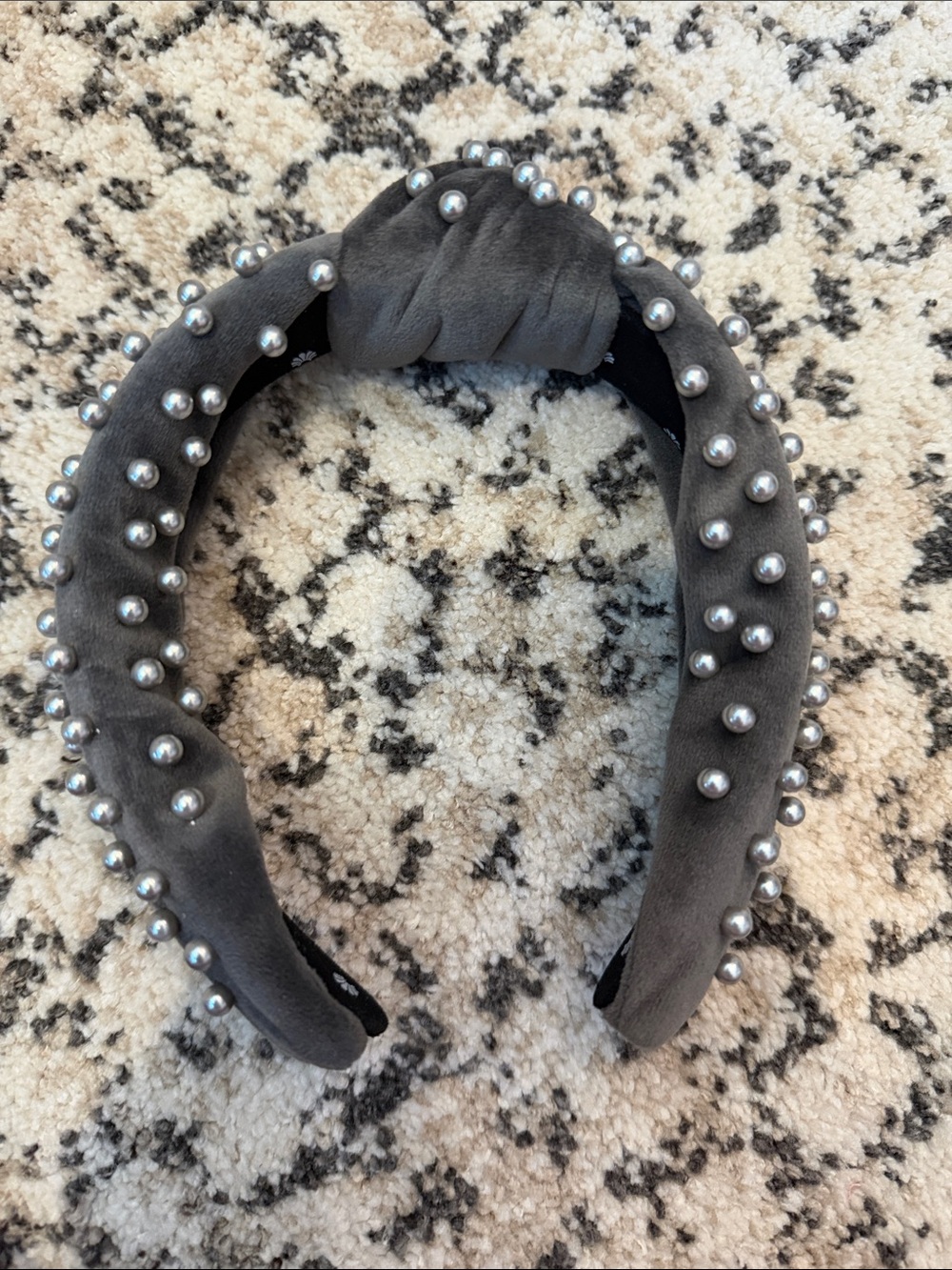 Lele Sadoughi Gray Velvet Pearl-Stud Headband